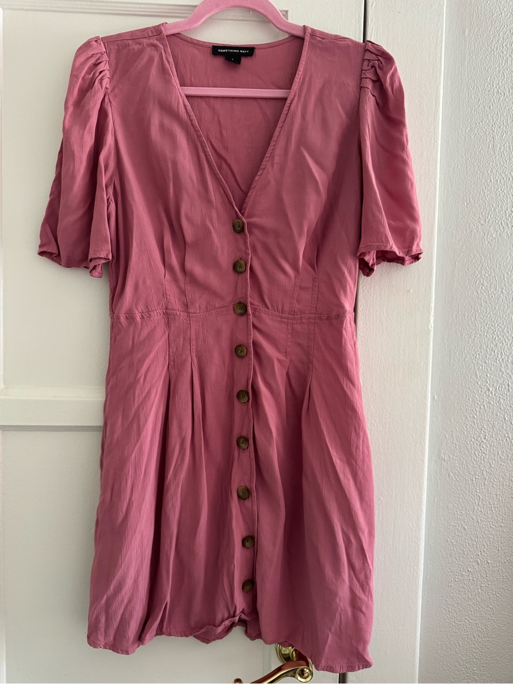 Something Navy Pink Button-Front V-Neck Dress